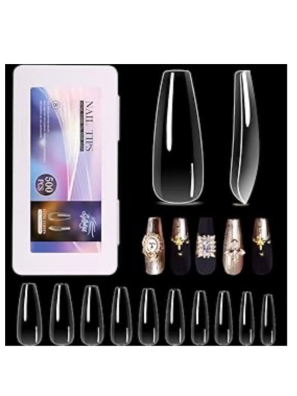Clear Apex Long Coffin Full Cover 500 Press-On Nails